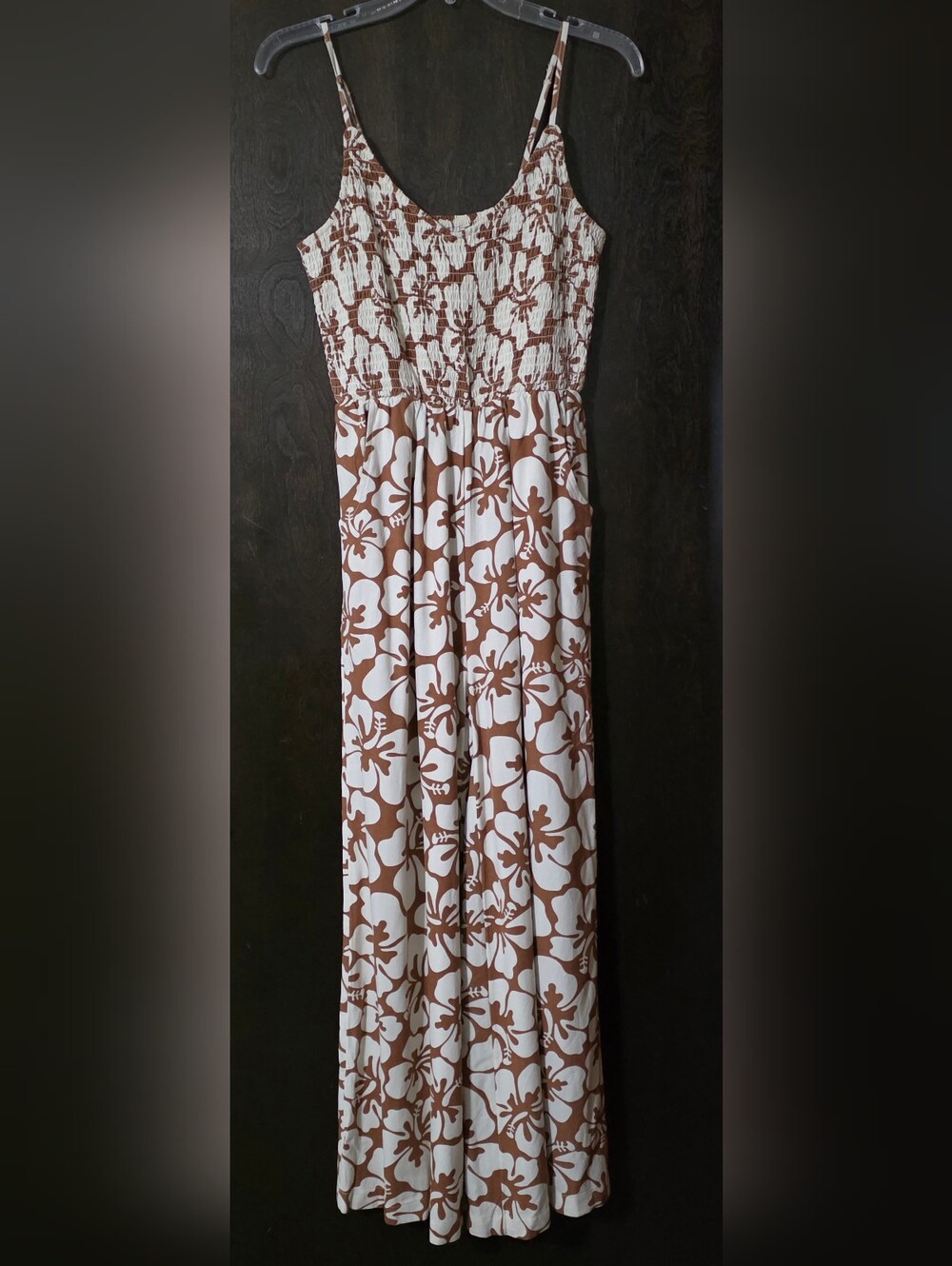 Rip Curl Hibiscus Heat Floral Smocked Jumpsuit Viscose Wide-leg Cream&Tan Size S
